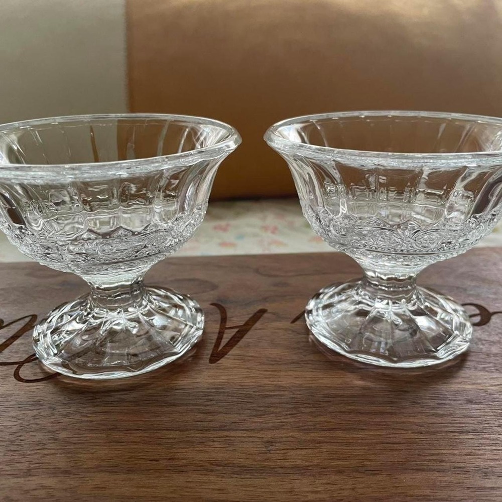 Set Of 2 vintage KIG Indonesia clear pressed pedestal sherbert glass